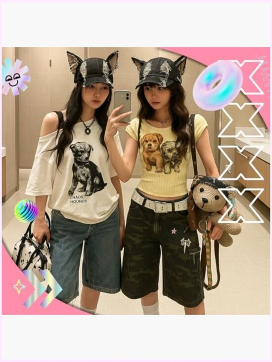 Distressed Denim Y2K Grunge Hat with Bunny Ears and Cat Ears Adjustable